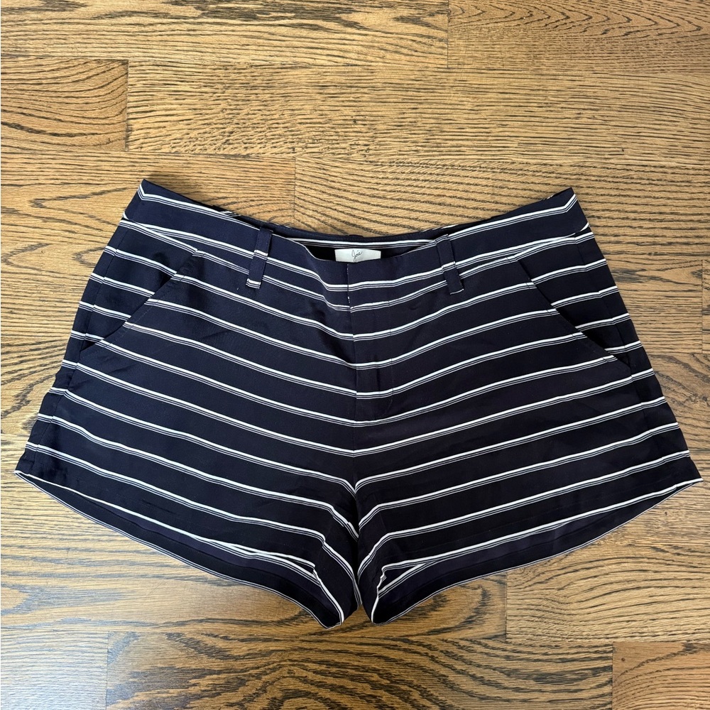 Joie Black and White Silk Striped Shorts